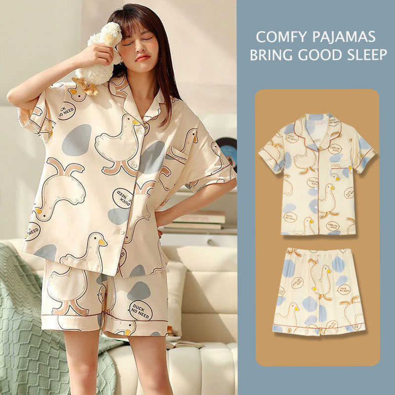 Summer women's pajamas set short-sleeved cardigan Japanese ins cute and sweet can be worn outside home clothes