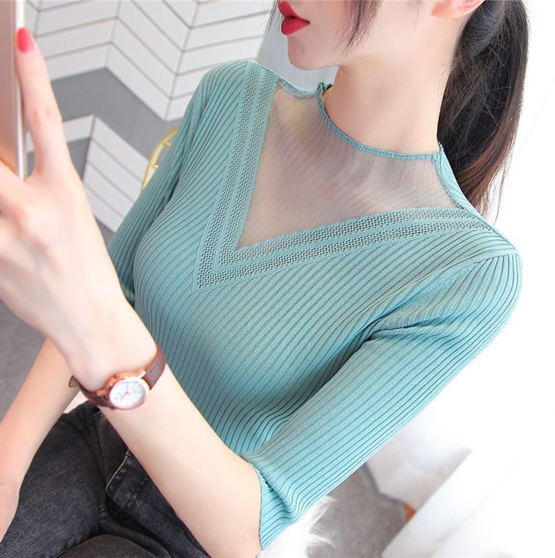 Western style spring ice silk T-shirt women's 7 / 4 sleeve thin base shirt with western style age reducing half sleeve top