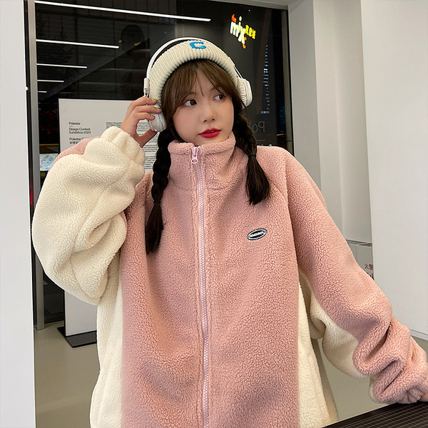 Official figure real price lamb cashmere coat women's winter Plush thickened loose cotton clothes