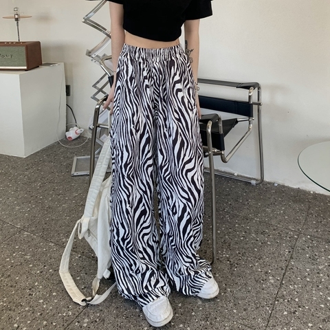 Real shooting of new high waist thin Zebra Stripe hanging wide leg casual pants