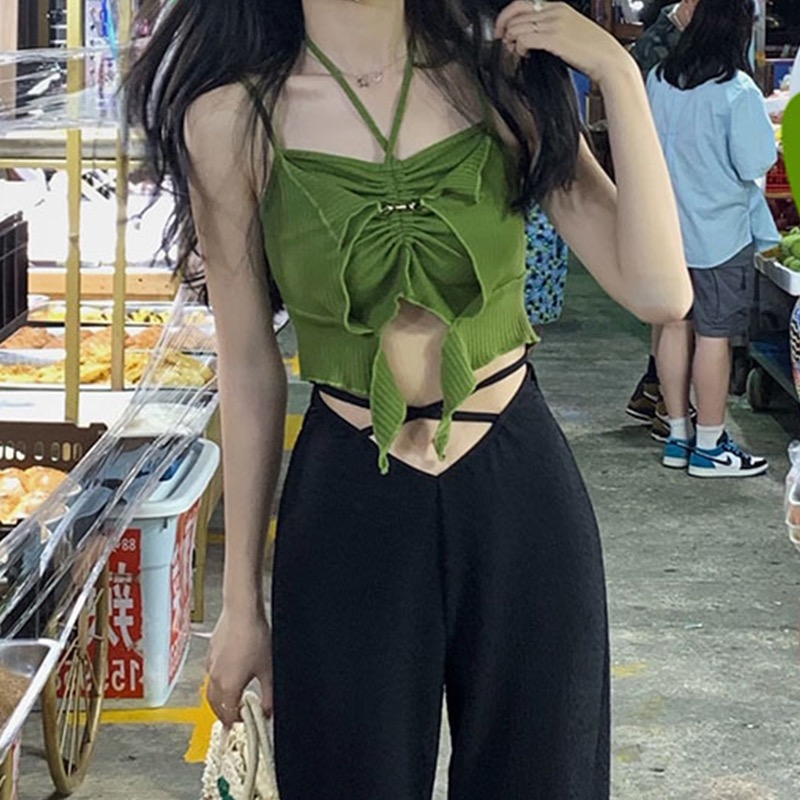 Girls wear hanging neck fake two-piece camisole female summer niche design sense niche chic unique tops