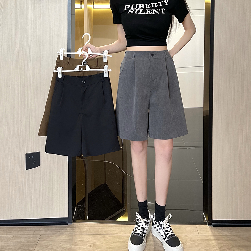 TR Western suit women's summer new style loose high-waist casual mid-pants wide-leg shorts