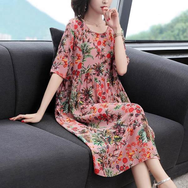 Dress women's 2021 new spring and summer fashion age reducing temperament celebrity show slim long A-line printed skirt