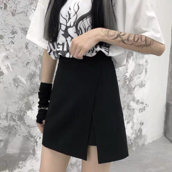 Half length skirt fat mm large irregular light proof black versatile A-line skirt thin covering belly high waist short skirt female