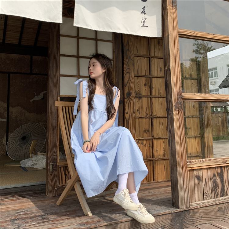 Four side elastic skirt summer 2022 new gentle wind bow super fairy suspender dress