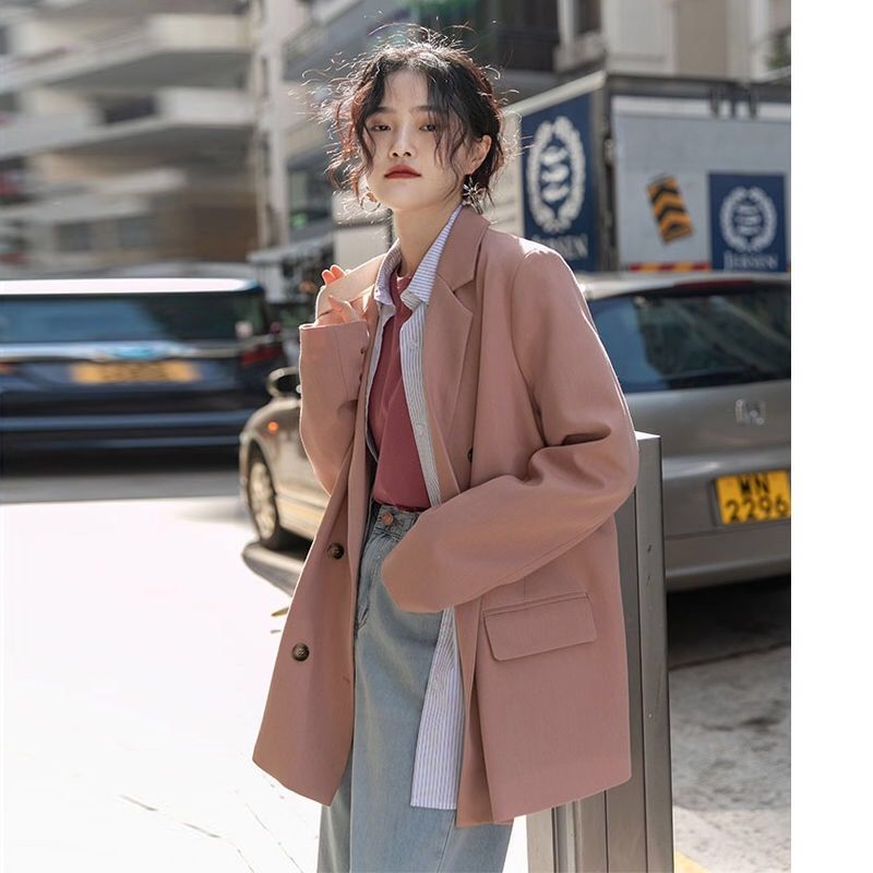 Korean style loose suit jacket for women spring and autumn design niche casual suit top new pink high-end