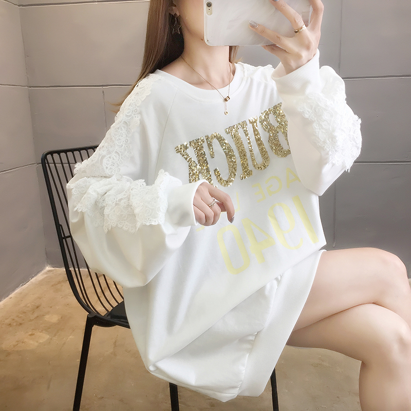 Actual photo 2022 cotton spring fashion lace thin sweater T-shirt women's versatile net red Korean loose coat fashion