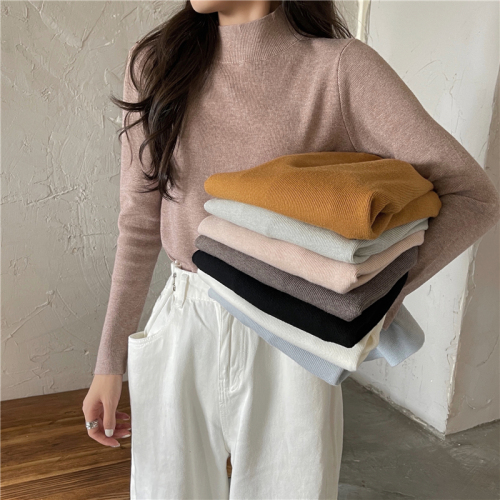 Real price ~ new versatile simple basic style slim elastic half high collar long sleeve sweater bottoming shirt