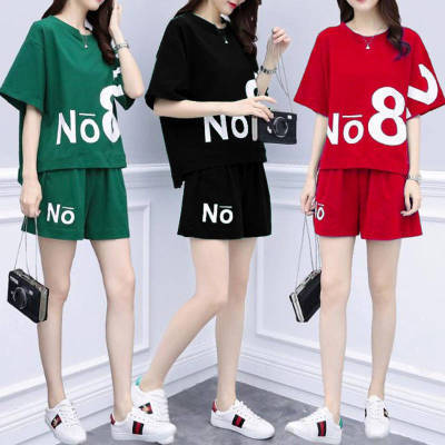 Fat sister large women's dress Jin spring and summer new loose show thin casual sports shorts short sleeve two piece suit