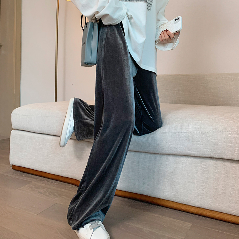 Real price gold velvet wide-leg pants women's autumn high-waisted drape loose pants casual straight-leg mopping pants