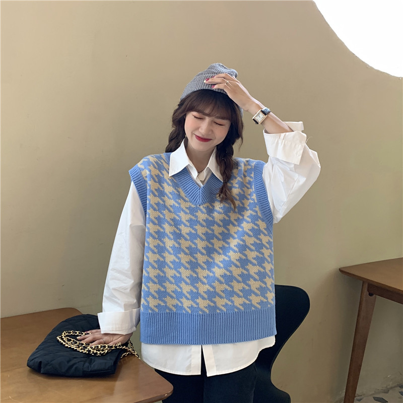 Vest, vest, knitted coat, women's spring and Autumn New Korean loose net red shirt, two-piece suit