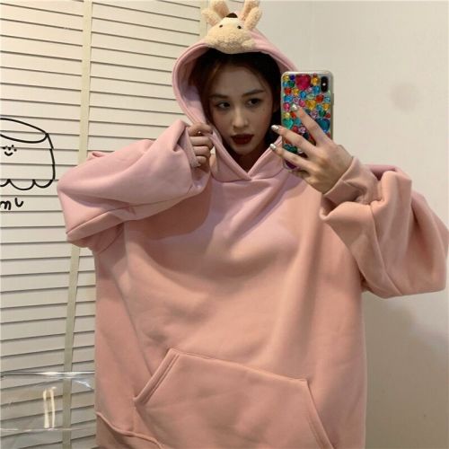 Real shot! 2020 new Korean Edition plush and thick loose hooded doll sweater