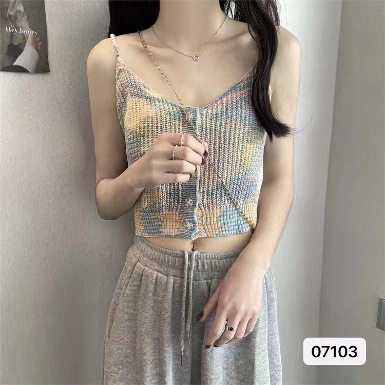 2022 summer Spice Girls pure vacation style slim fit short pearl suspender vest