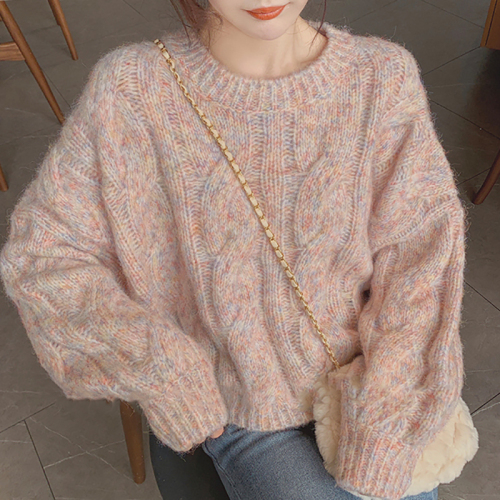 Pink gentle sweater female sweet fairy loose outer wear design sense of minority twist Pullover short sweater