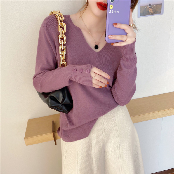 Official figure autumn and winter trendy V-neck loose, fashionable and simple, wearing new style pullover with solid color sweater top inside