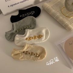 Real price, retro bow socks, cute shallow mouth invisible socks, non-slip silicone boat socks, 4 pairs