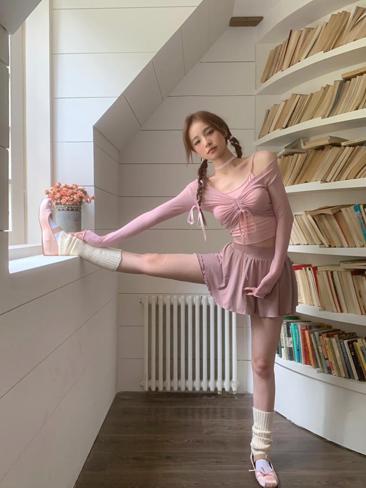 Real price 2023 spring and summer new ballet style jacket suspenders cover hips anti-light skirt fashion suit female