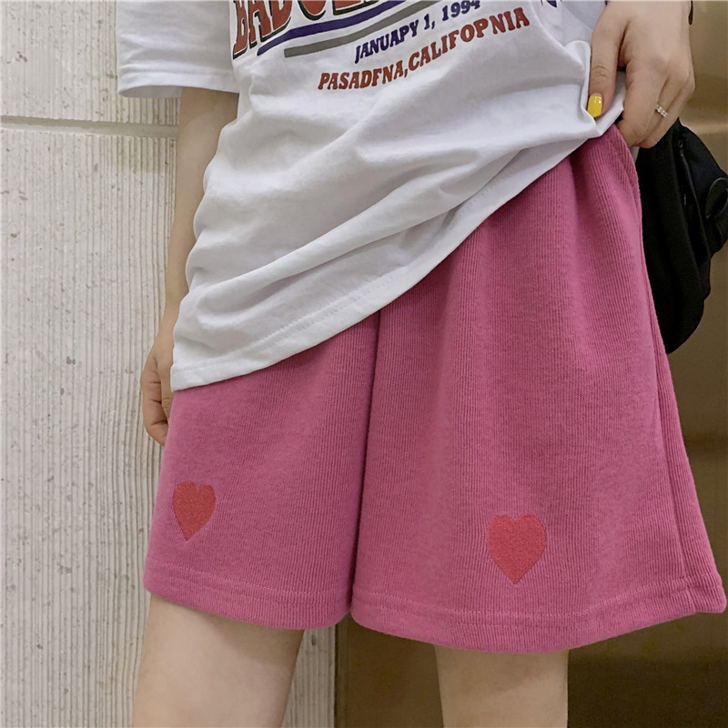 2022 love Embroidered Shorts sports leisure wide leg Capris straight tube women's summer