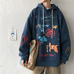 Cartoon graffiti print loose hooded sweater men's fall 2020 new ins couple fashion top coat