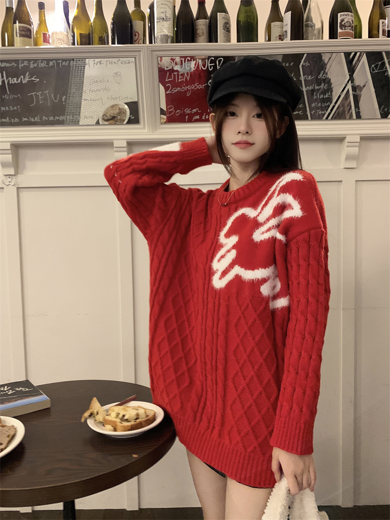 Real price real price winter new style fur mosaic design loose lazy wind soft glutinous twist sweater long-sleeved women