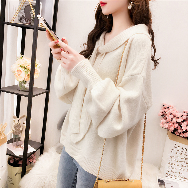 Core spun yarn three yarns fall 2020 loose lace up sweater women's Pullover T-Shirt Top with short style