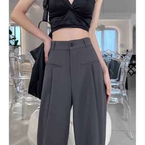 Gray suit pants women's high waist drape thin section spring and autumn summer new loose slim narrow version wide-leg straight-leg mopping pants