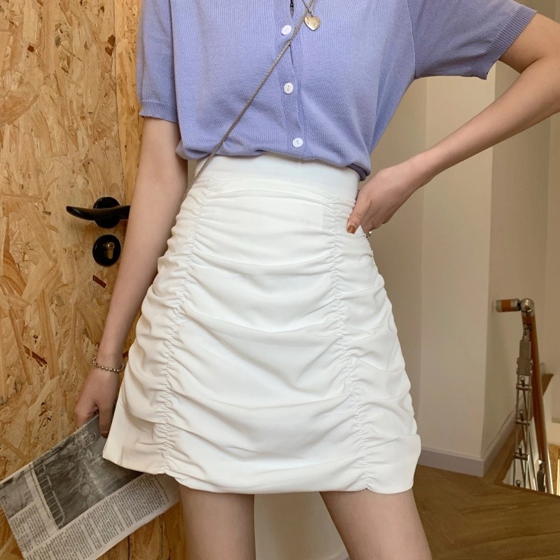 Spring and summer new wrinkled skirt, high waist skirt, thin Hong Kong flavor, retro Hip Wrap, versatile word skirt, female