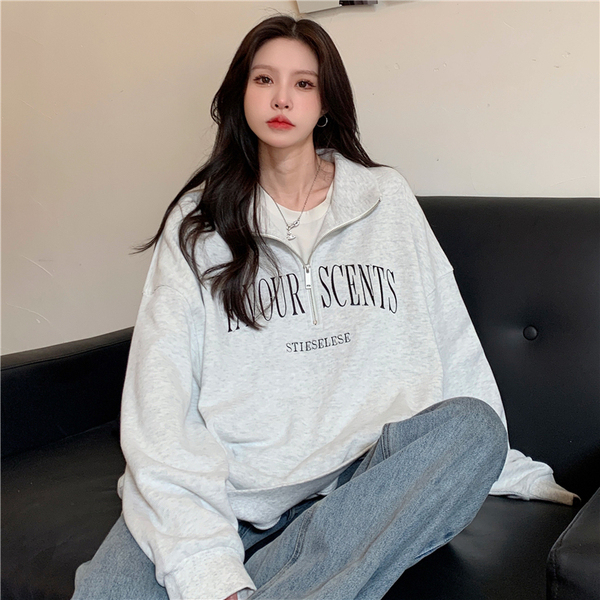 Fish scales Korean version of the salt series lazy loose POLO half turtleneck sweater zipper casual jacket