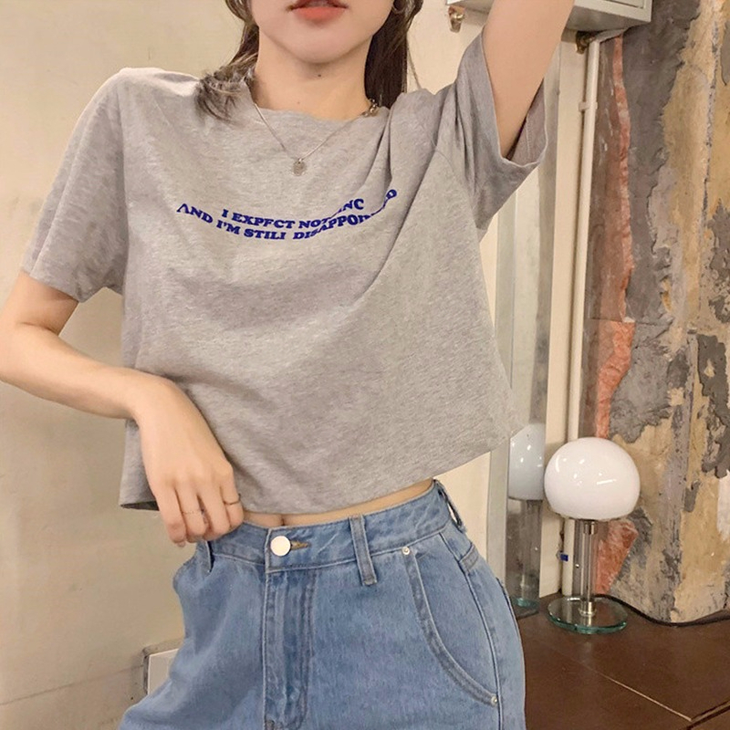 6535 cotton short-sleeved T-shirt women's short loose solid color top