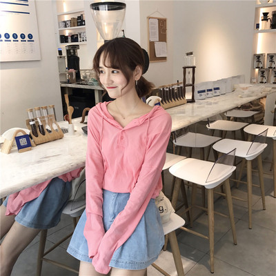 2020 Korean fashion versatile hooded sun proof Shirt Top Women's spring and autumn new long sleeve T-shirt fashion