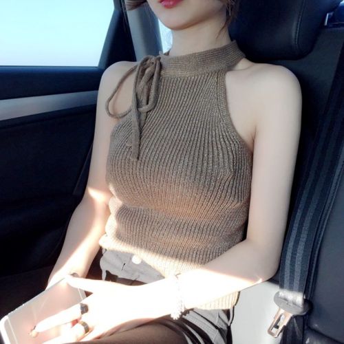 Sleeveless Halter waistcoat for women wearing ins super hot fashion sexy off the shoulder Knitted Top with trampoline in summer