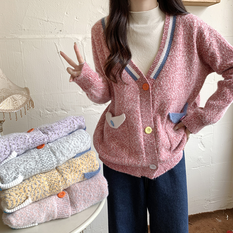 Real price ~ Korean thickened V-neck pocket cardigan sweater jacket