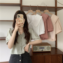Photographed~ Summer New Design French Baby Collar Bubblesleeve Shirt Top