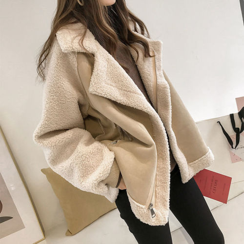 Suede coat women's autumn and winter short short small loose thickened fur one fried Street lamb cashmere motorcycle clothes