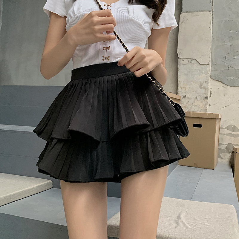 Actual shot and real price 2023 spring skirt high waist slimming A-line skirt pleated skirt niche culottes + black vest