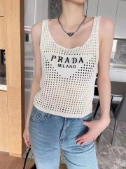 PRAD new summer hollowed out vest inverted triangle embroidery letter logo hollowed out design sexy hot girl fashion