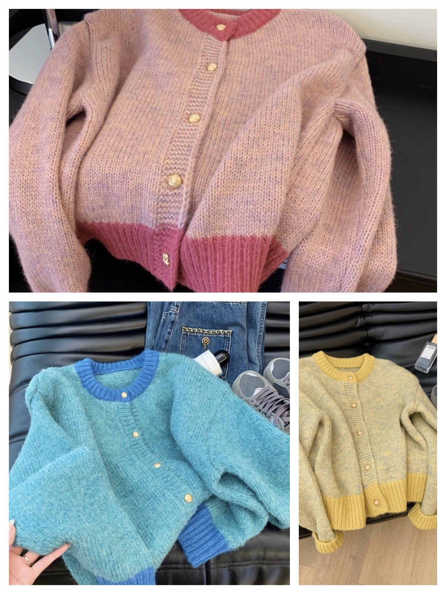 Women's Thick Pink Knit Cardigan Sweatshirt with 2024 Autumn New Chanel Style Relaxed Windbreaker Top