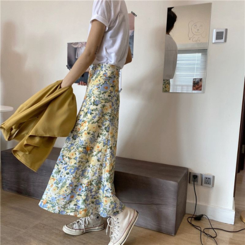 Temperament flower skirt Children Summer 2020 new Korean students loose high waist A-line long skirt ins trend