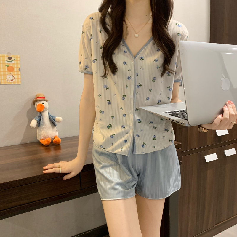 Real price ~ summer sweet little fresh broken flowers short sleeve comfortable breathable pajamas home clothes two-piece set
