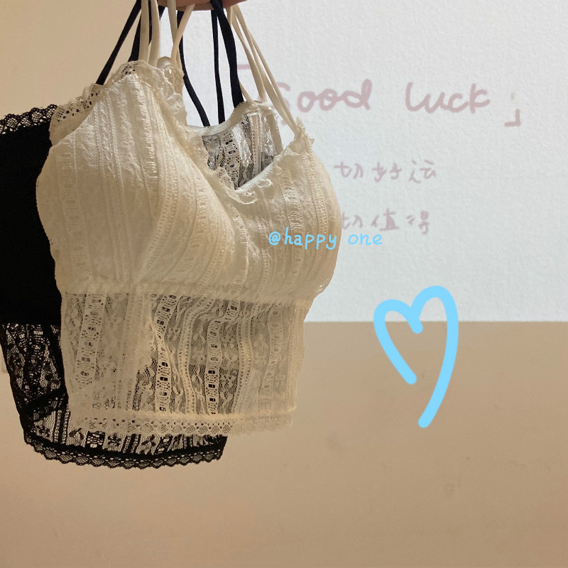 2022 actual shooting of summer Korean version lace breast wrap suspender beautiful back vest bottomed bra underwear anti tarnish vest