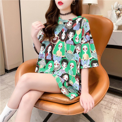 Real shot medium length short sleeve T-shirt women's 2021 spring / summer new top / Fashion bottom coat