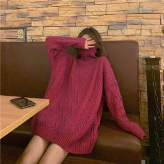Autumn and winter lazy wind twist cocoon Pullover Sweater for women to wear medium and long high neck thickened knitted jacket