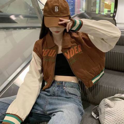 American retro hot girl short vintage baseball uniform design niche jacket long-sleeved jacket women's spring and autumn