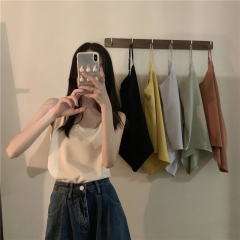 Real price summer loose V-neck candy color Chiffon drawstring vest adjustable