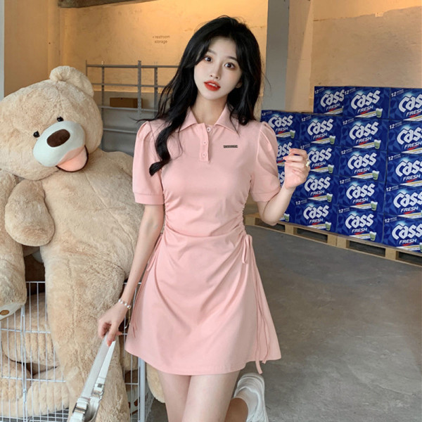 Polo collar dress women's spring and summer 2022 new waist slimming, slim, sweet and spicy short sleeved skirt