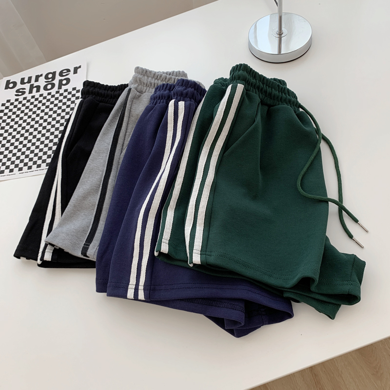 Contrast color white edge college style high waist sports shorts women's summer loose and thin wear wide legs at home and outside