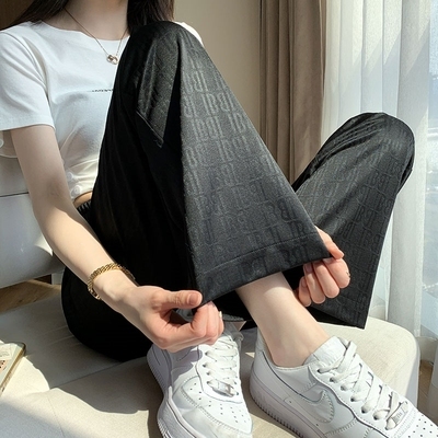 Wide leg pants women's high waist hanging feeling summer thin loose casual design feeling straight tube mopping ice silk mosquito proof pants