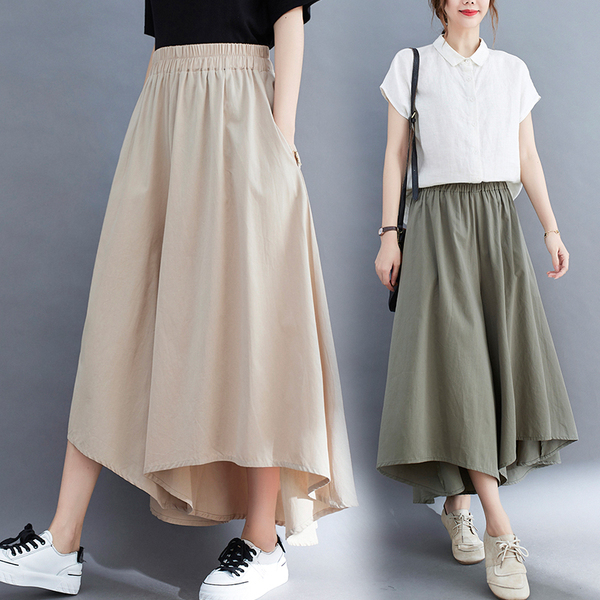 200kg summer ice silk large size 9-point pants women's loose wide leg pants show thin irregular casual skirt pants