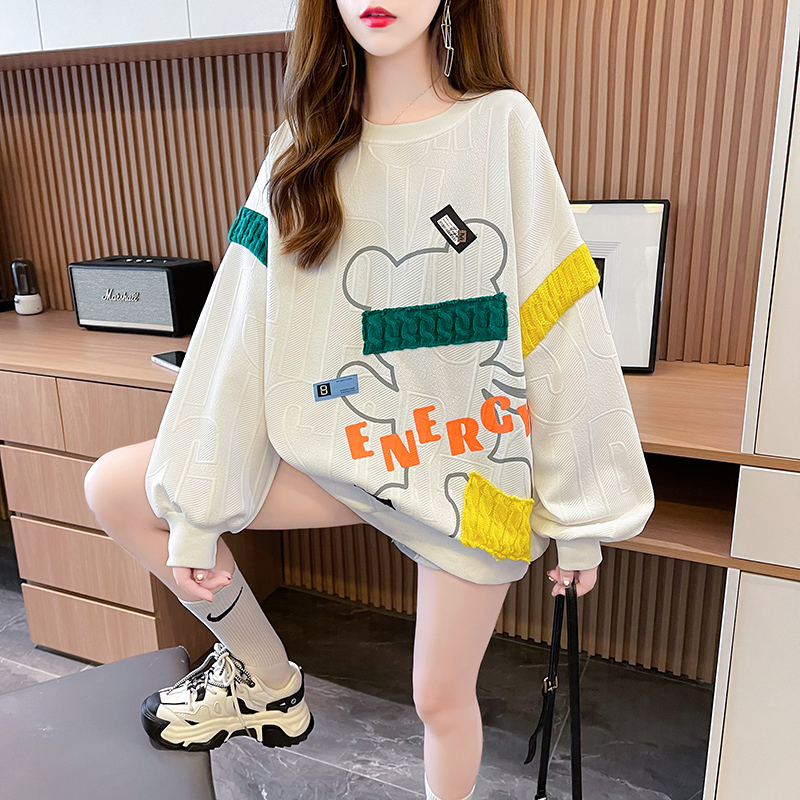 Real shooting back collar cotton large size 100 polyester jacquard 2022 autumn and winter new all-match fashion sweater