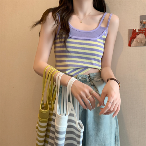 Real shooting, real price, summer design, fake two-piece striped tank top, female